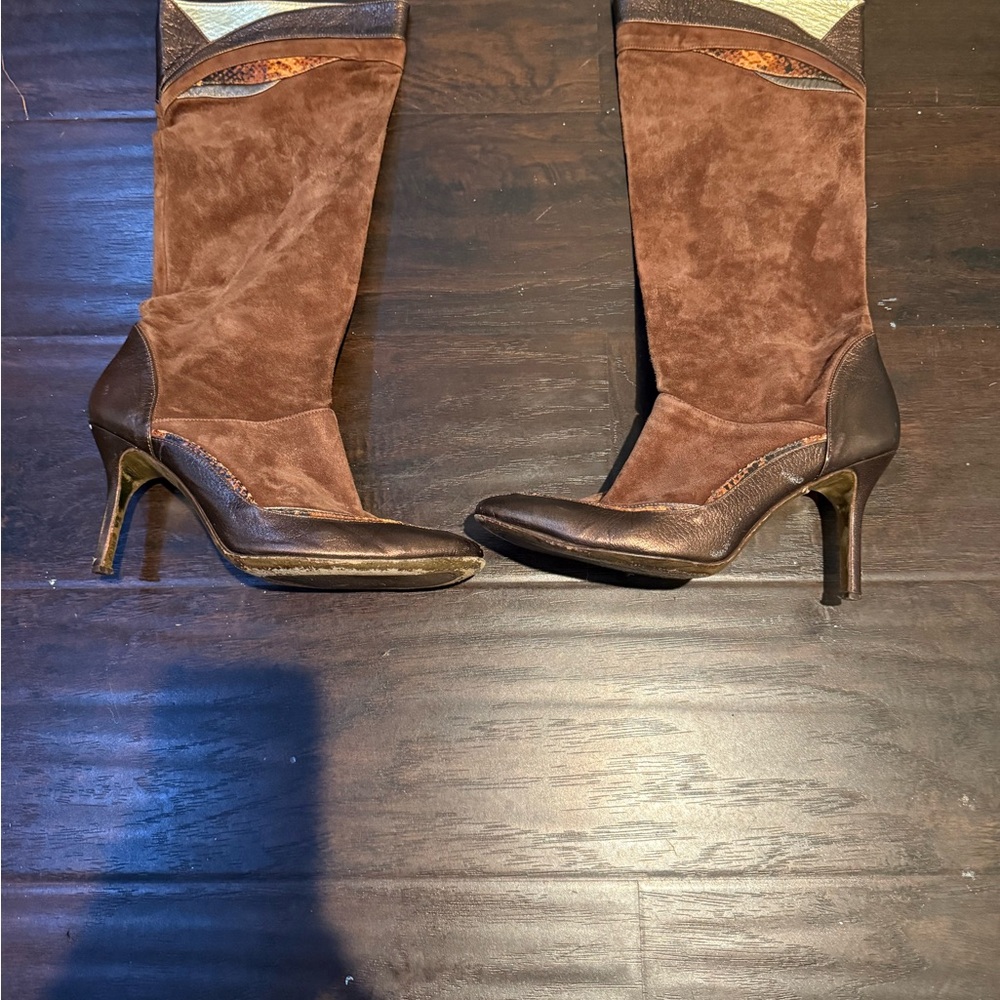 D&G Brown Suede and Leather Knee-High Heeled Boots